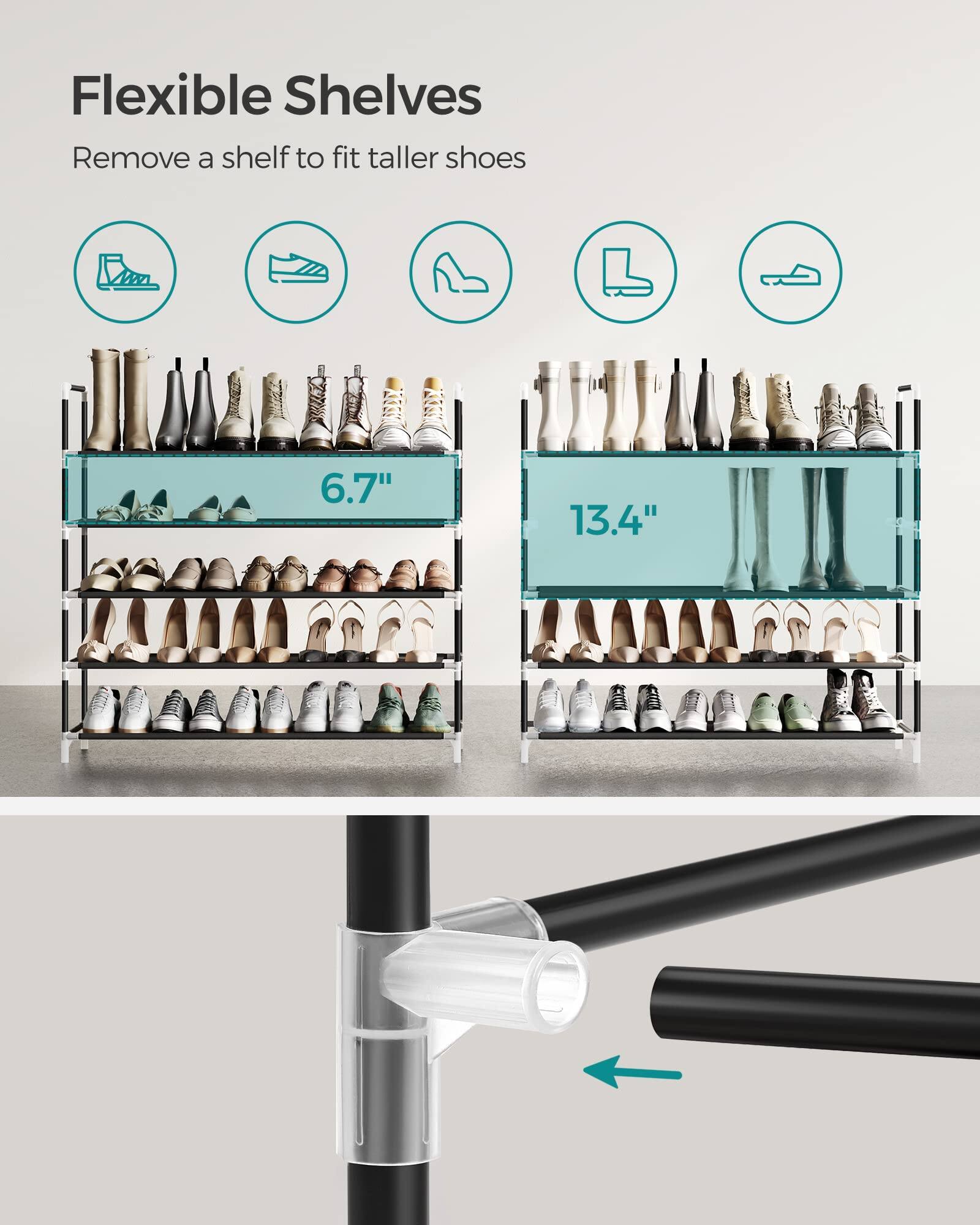Flexible Shelves  
Remove a shelf to fit taller shoes  

6.7"  
13.4"