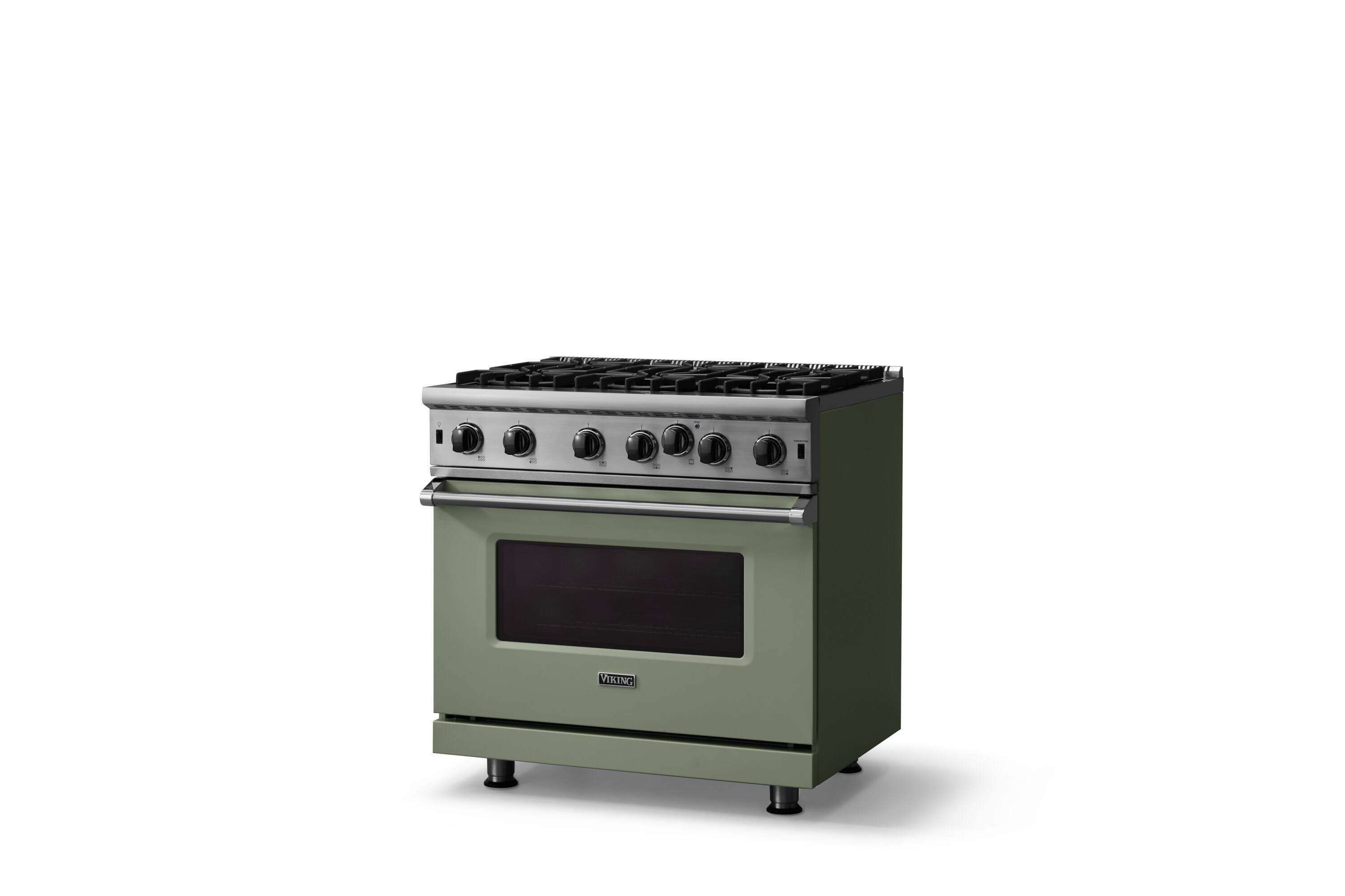 Angle. Viking - 5-Series Gas Open Burner Range - Eucalyptus.