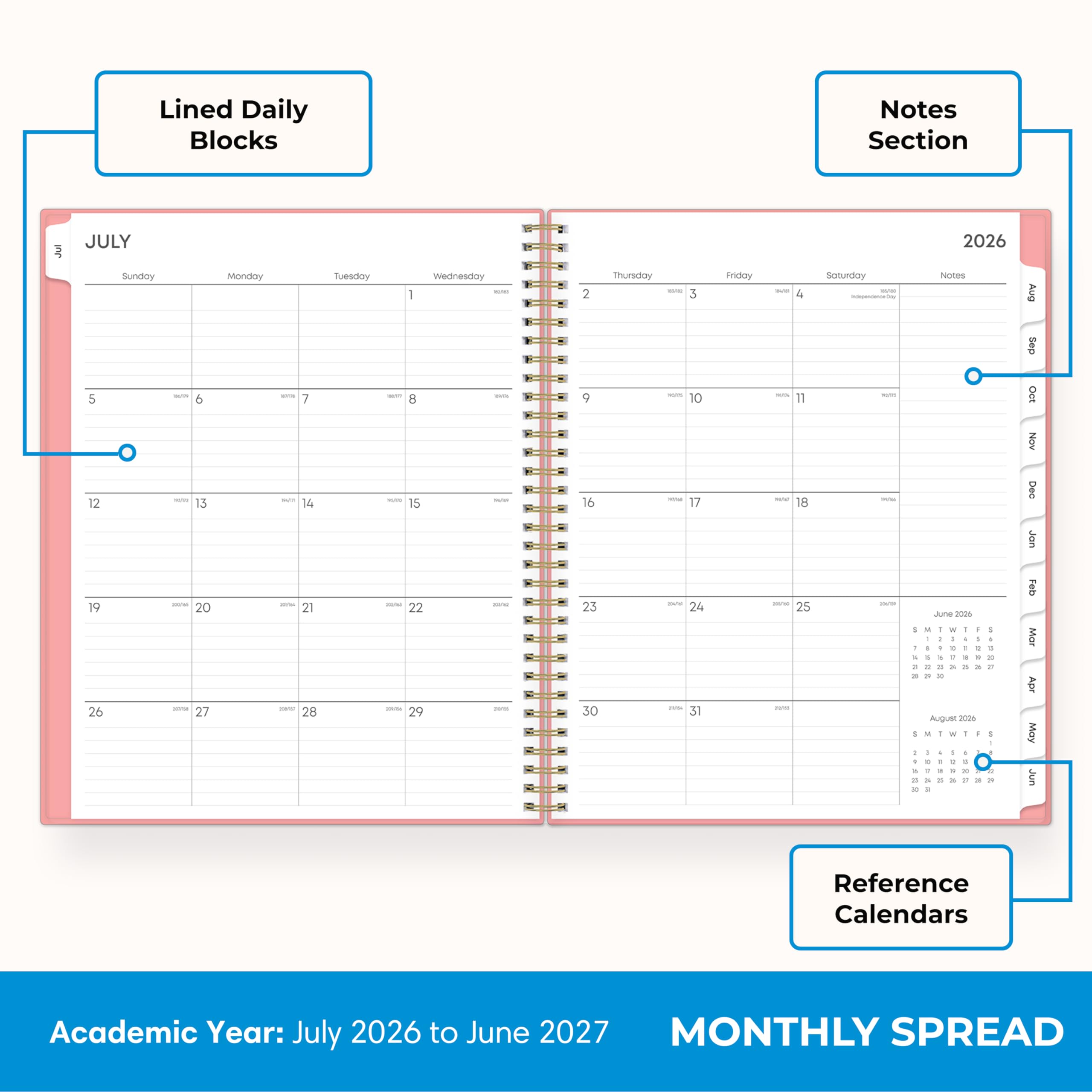 Lined Daily Blocks

Notes Section

JULY
Sunday 5 12 19 26
Monday Tuesday Wednesday - - - milk 6 7 8 sant we 56/01 13 14 15 coone    20 21 22 2014 yours? 20154 20% 27 28 29
Thursday serving 2 3 - 9 10 TPM 16 17  23 24 J'EM 30 31
Friday
2026 Saturday Notes - w/w 4 Independerarity 10% moin 11 NOW WM 18 TRANK THE 25 June2026 ! 14 I W 1 - S 1 - : - - I - it c I 1 I 1. 1  7 11 1 21 2 = = 3. 3 30 21 R August 2026 I 5 I W 1 - 1 : with - C 1 6 St x 2