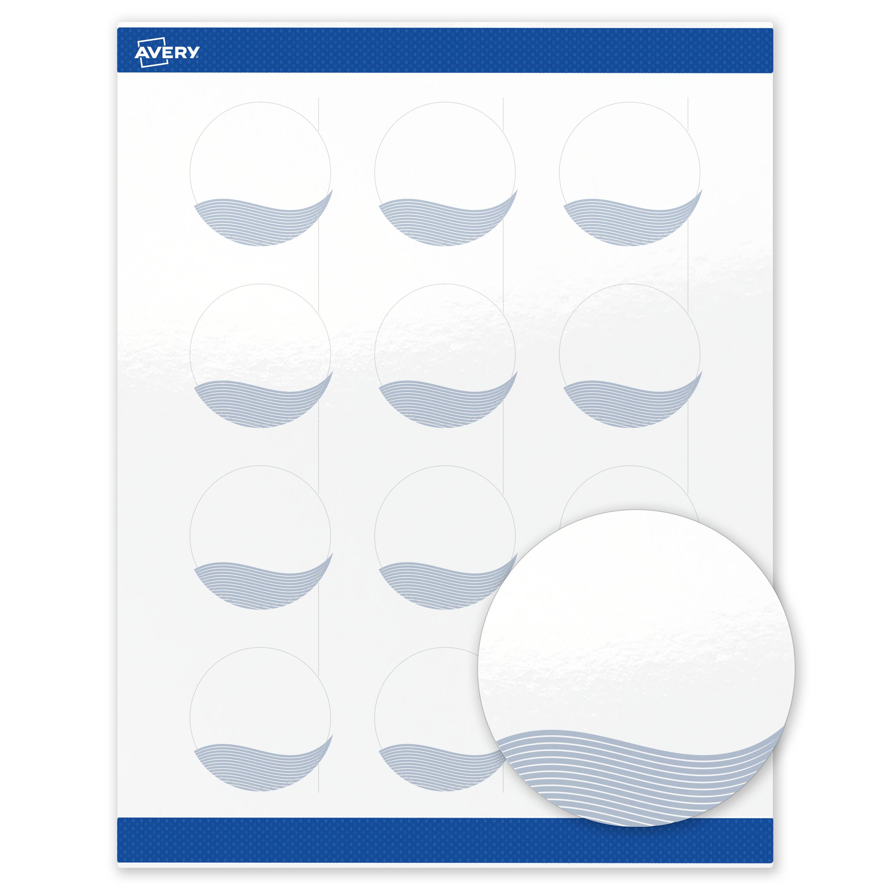 Front. Avery - Avery Labels, 2" Diameter, Glossy White, Blue Waves - White.