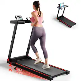Superun - Treadmills for Home with 6% Incline and Handles Folding Running Machine with Smart APP Black - Graypink