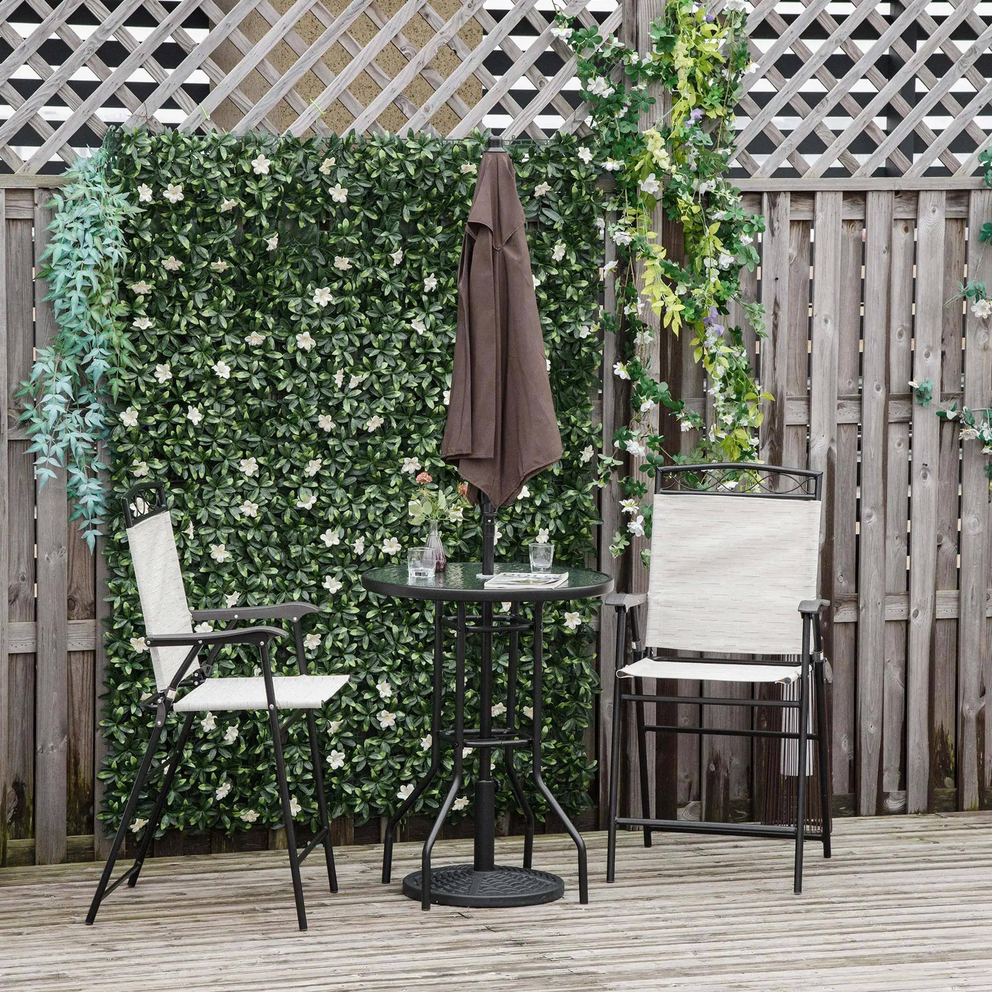 Left. Resenkos - Resenkos 4 Pieces Outdoor Patio Dining Furniture Set, Two Folding Chairs, A Dining Table, Glass , Beige - Beige.