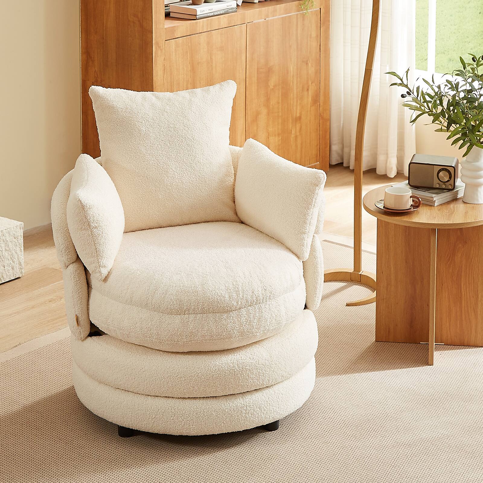 Front. Pinmoco - Modern Swivel Accent Chair, 360 Hamburger Reading Chair, Single Sofa Armchair for Living Room, Bedroom - White.