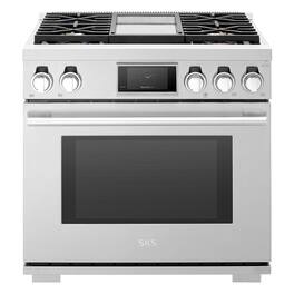 SKS - Pro 36-inch 6.3 Cu. Ft. Freestanding Smart Dual Fuel Convection Range with Chromium Griddle, 4 Burners - Stainless Steel