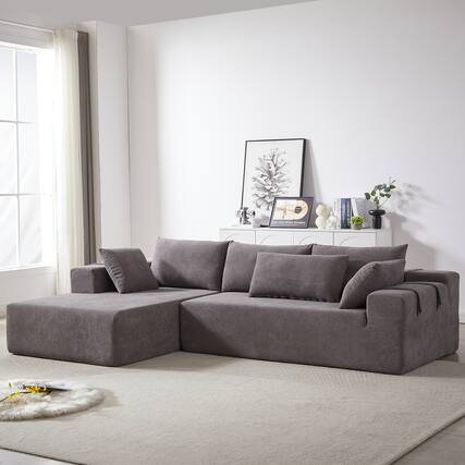 Front. TinyHomie - Left Chaise 108 Inch Modular L shaped Chenille Sectional Sofa Set with 6 Pillows - gray.