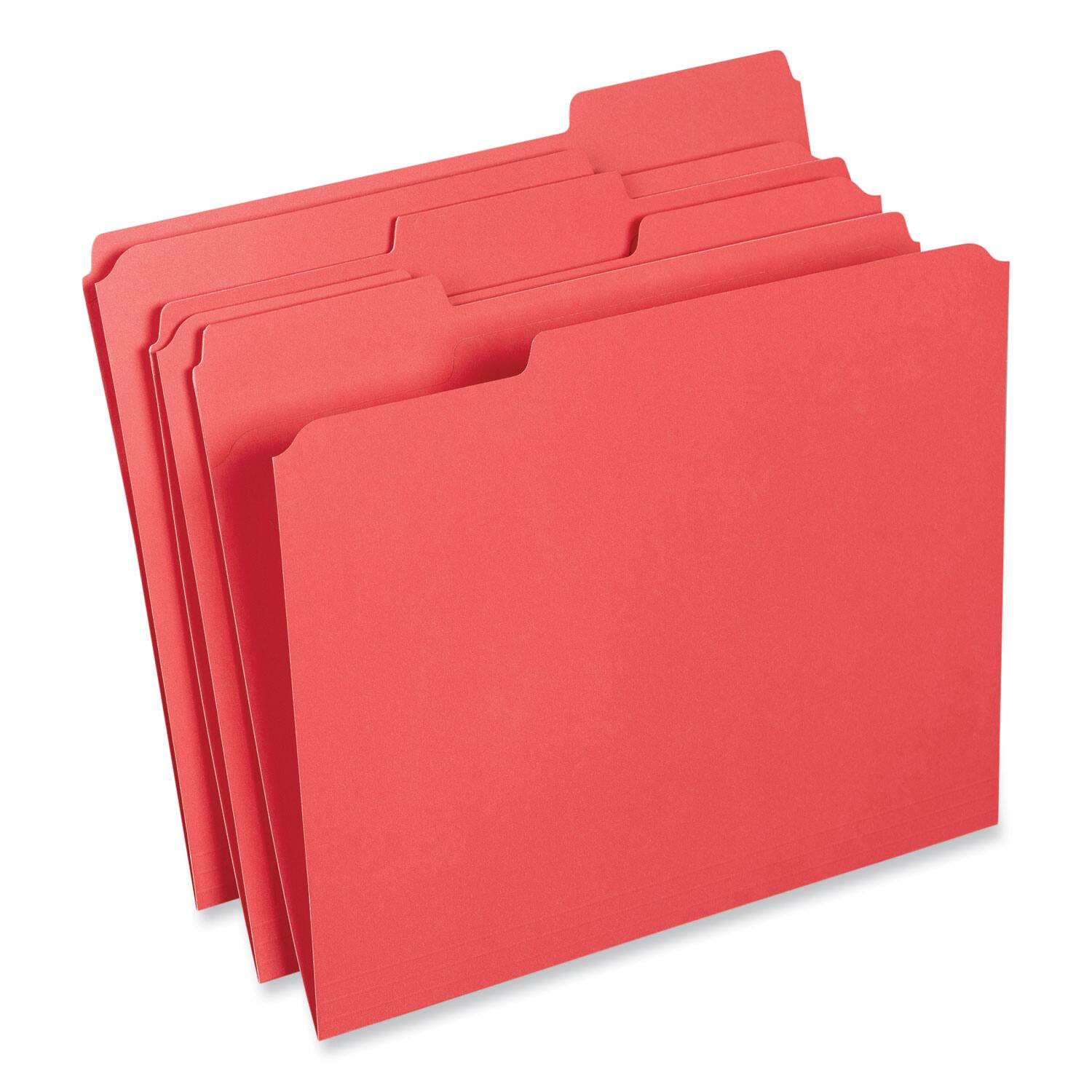 Angle. Universal - Reinforced Top-Tab File Folders, 1/3-Cut Tabs: Assorted, Letter Size, 1" Expansion, Red, 100/Box.