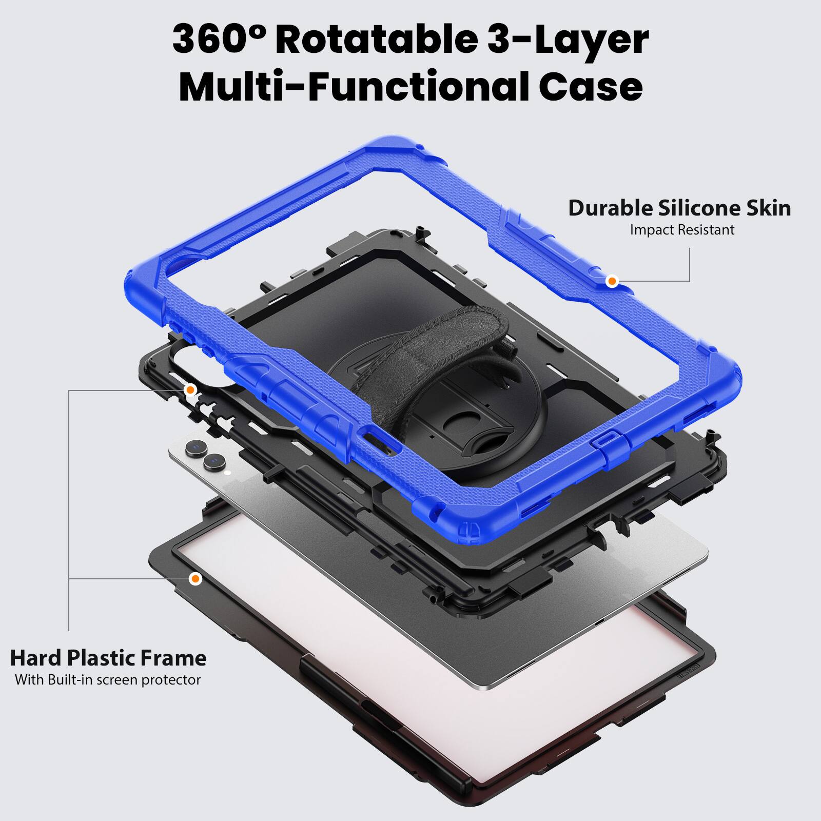 360° Rotatable 3-Layer Multi-Functional Case

Durable Silicone Skin
Impact Resistant

Hard Plastic Frame
With Built-in screen protector