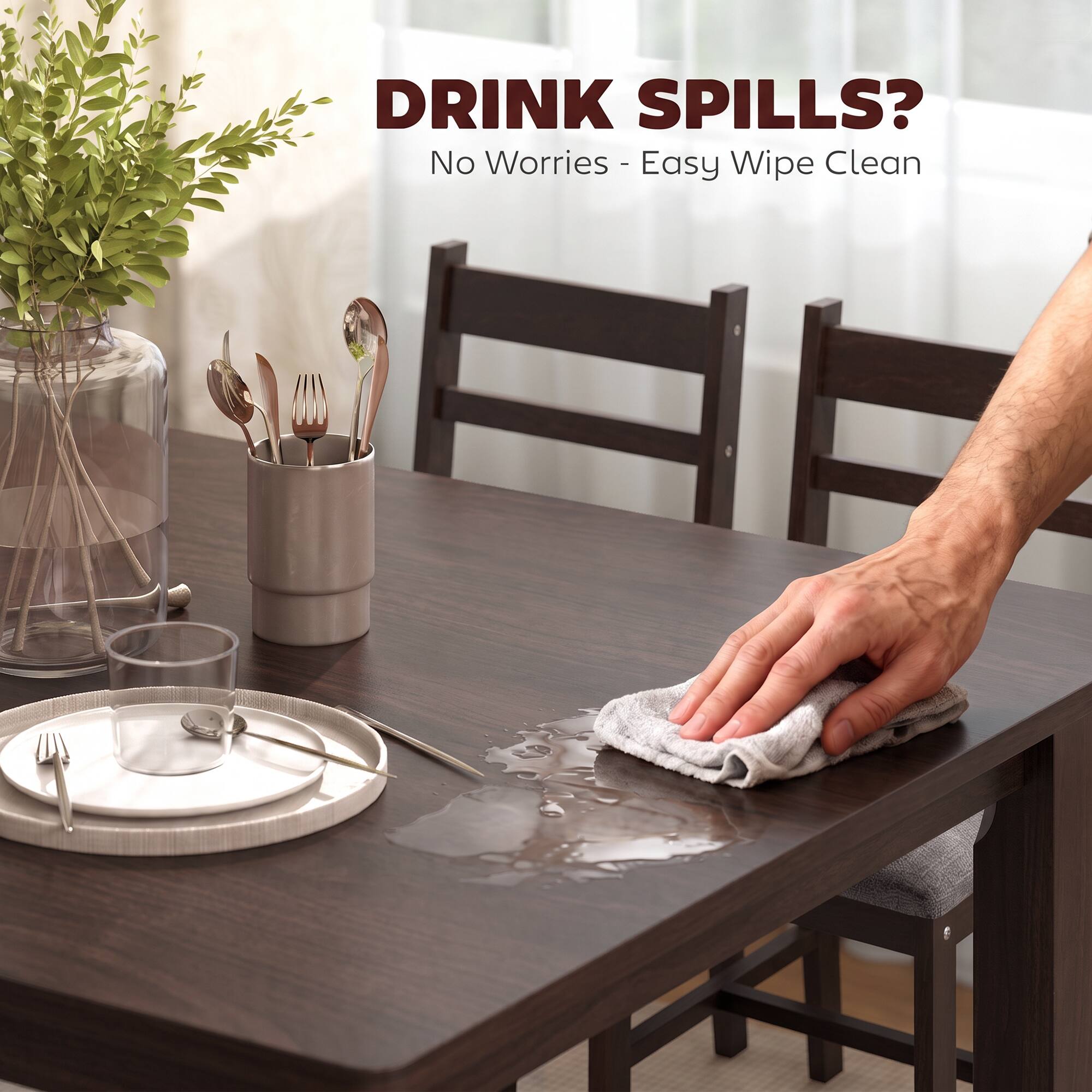 DRINK SPILLS?  
No Worries - Easy Wipe Clean