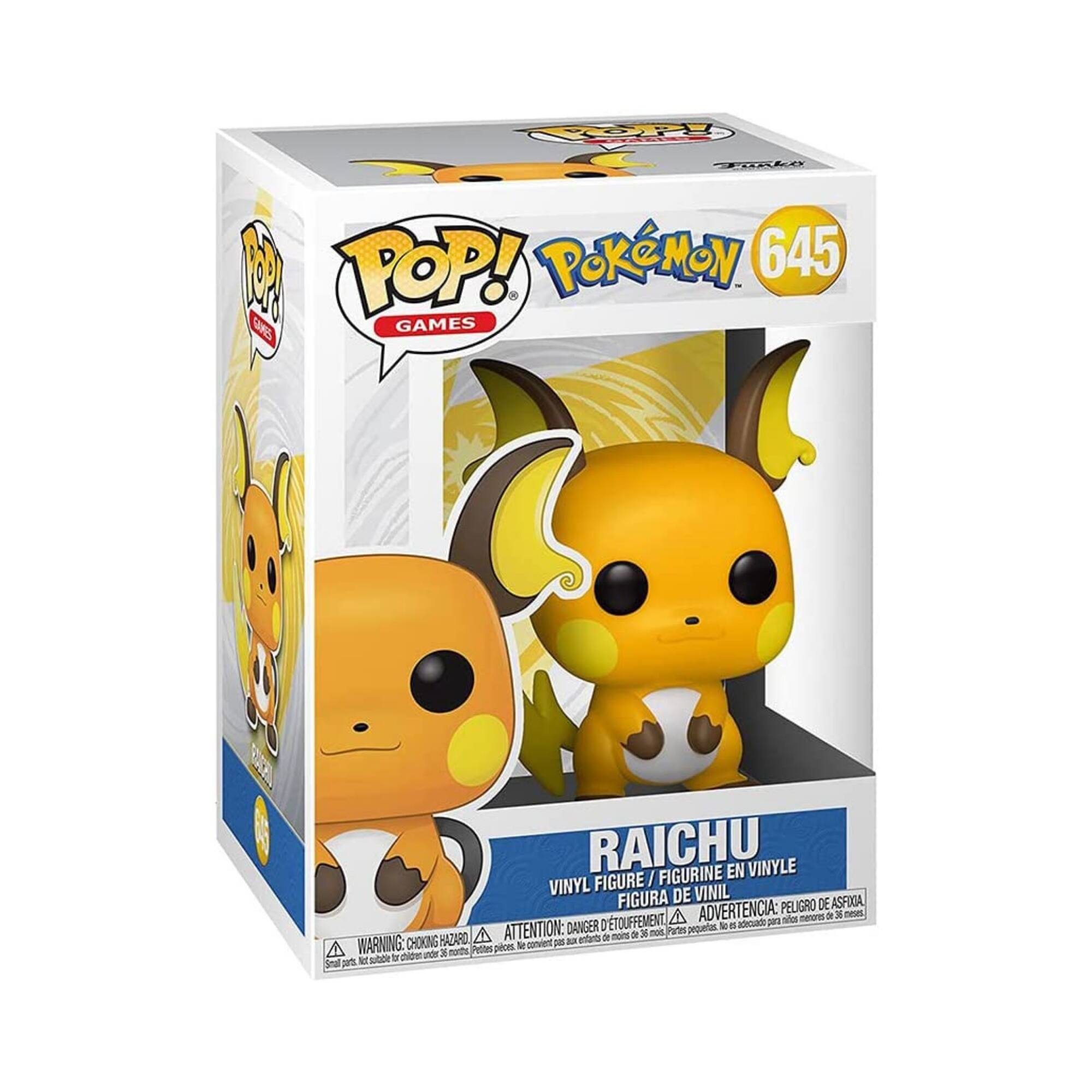 C -aR 2 POP! Pokémon 645 C GAMES RAICHU FIGURINE EN VINYLE VINYL FIGURE / FIGURA DE VINIL PELIGRO DE ASPHIXIO DETOUFFEMENT A ADVERTENCIA: pequeños menores a J -on DANGER D - n adecuadic A ATTENTION: X moit Pates pequetus anftarts - nr 5 WARNING: CHOKING HAZARD A conviend DI a . nts Pettes pices wte  pide - Smal pts M
