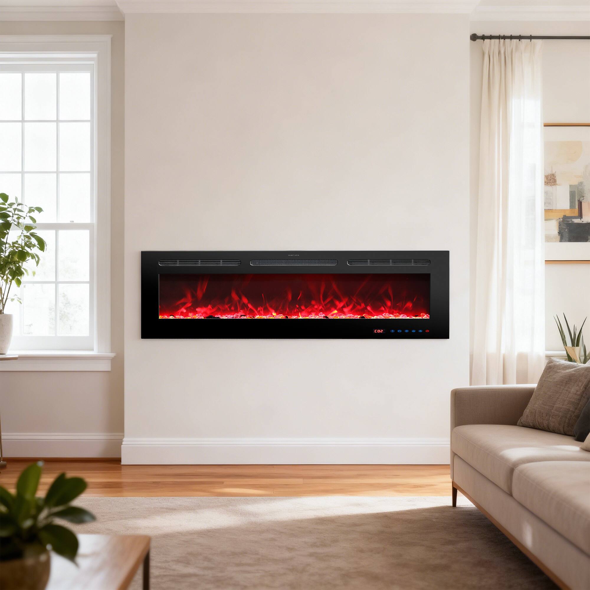 Left. Ihomeadore - 72" Electric Wall-Mounted Recessed Fireplace Insert with Remote, Adjustable Flame Color & Speed - Black.
