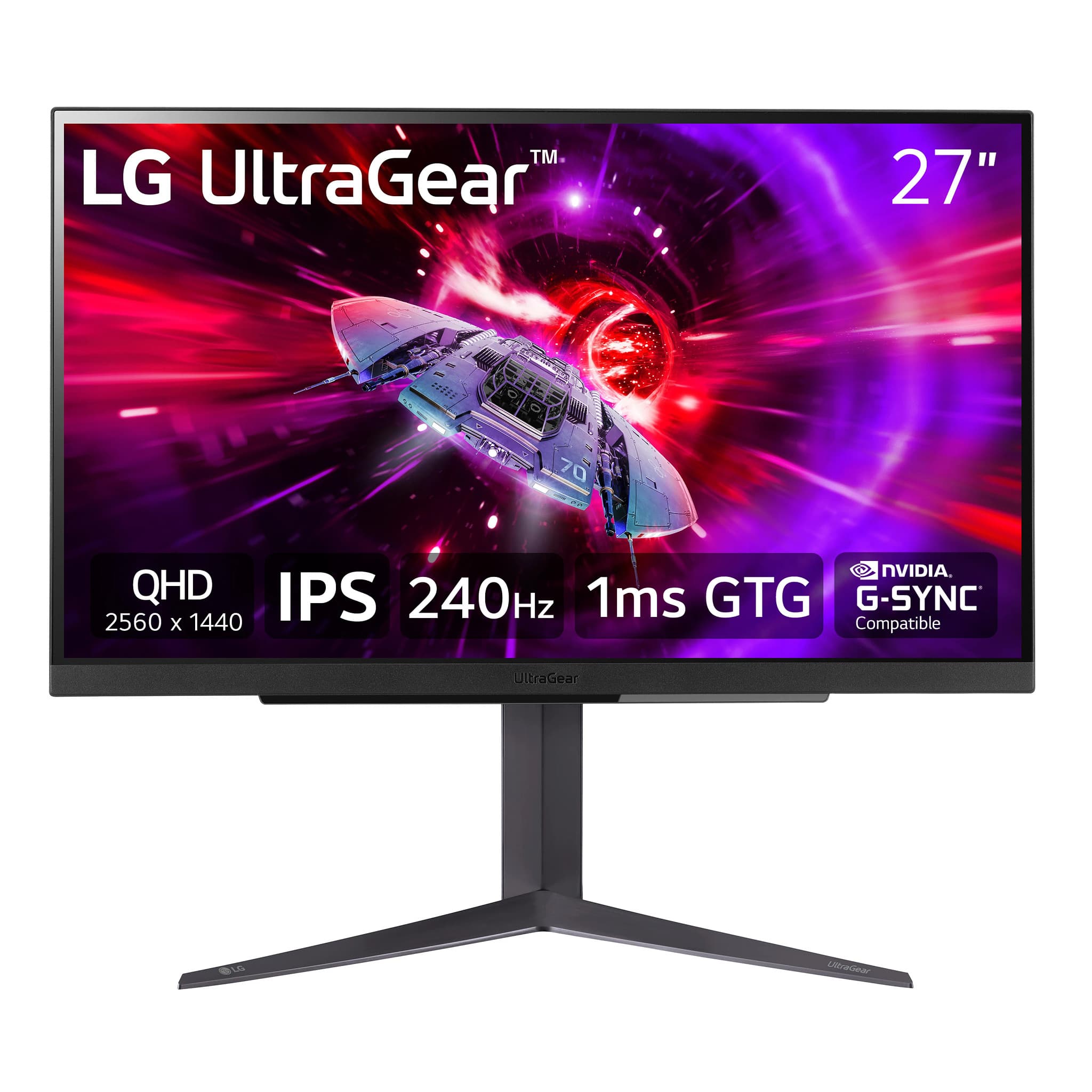 LG - UltraGear 27" QHD 240Hz 1ms NVIDIA G-SYNC and AMD FreeSync Premium with DisplayHDR 400 (HDMI, DisplayPort, USB) - Black - Front_Zoom