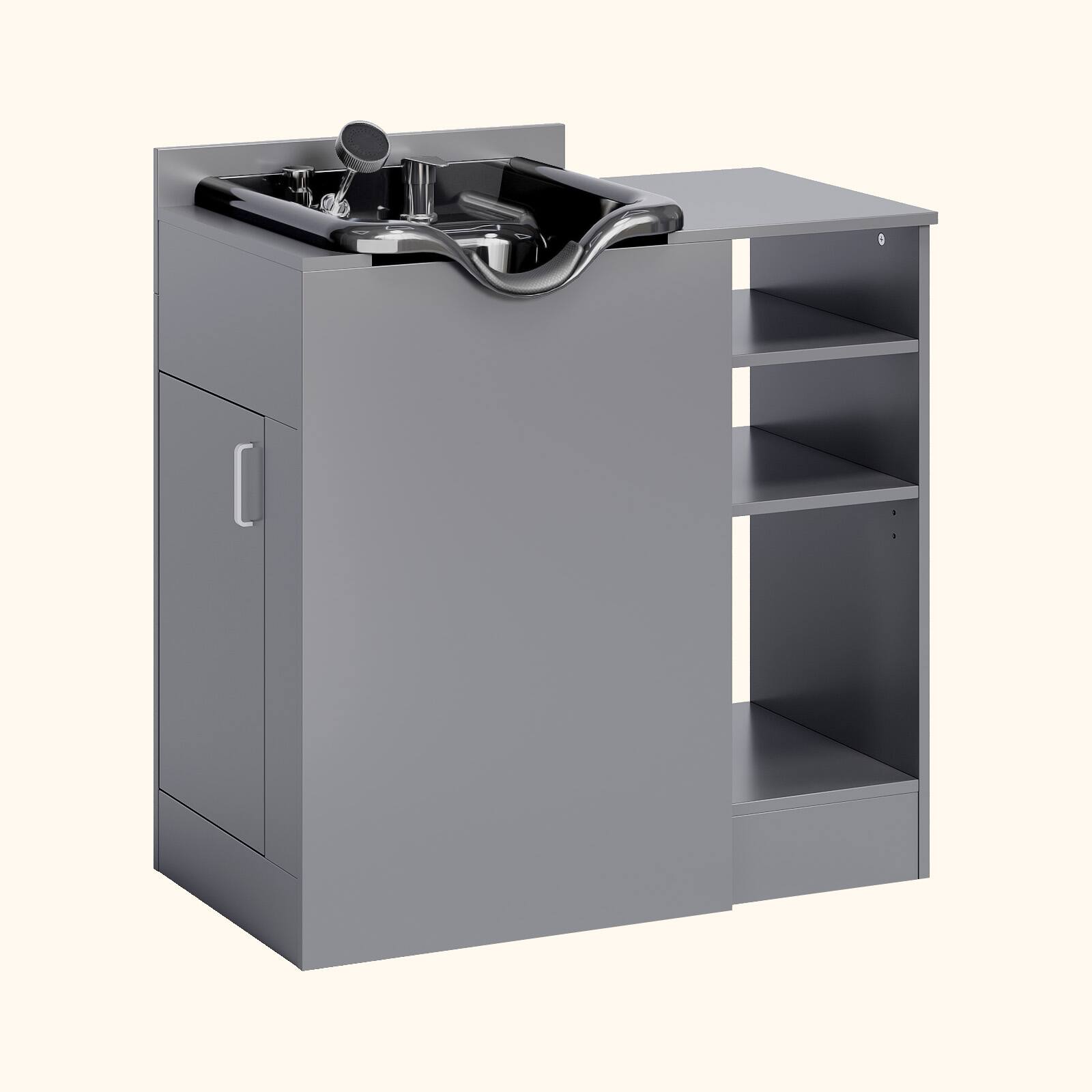 Back. Winado - Professional  Salon Station with Shampoo Sink, Adjustable Shelves, UPC Faucet, Comfort Headrest for Beauty, Home Studios - Gray.