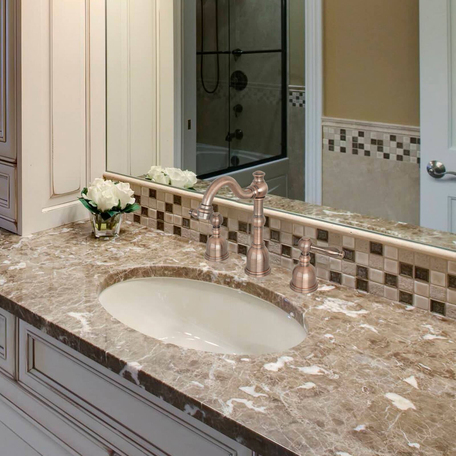 Alt View 4. Akicon - Akicon 8 inch Two-Handles Widespread Bathroom Sink Faucet in Antique Copper - Antique Copper.