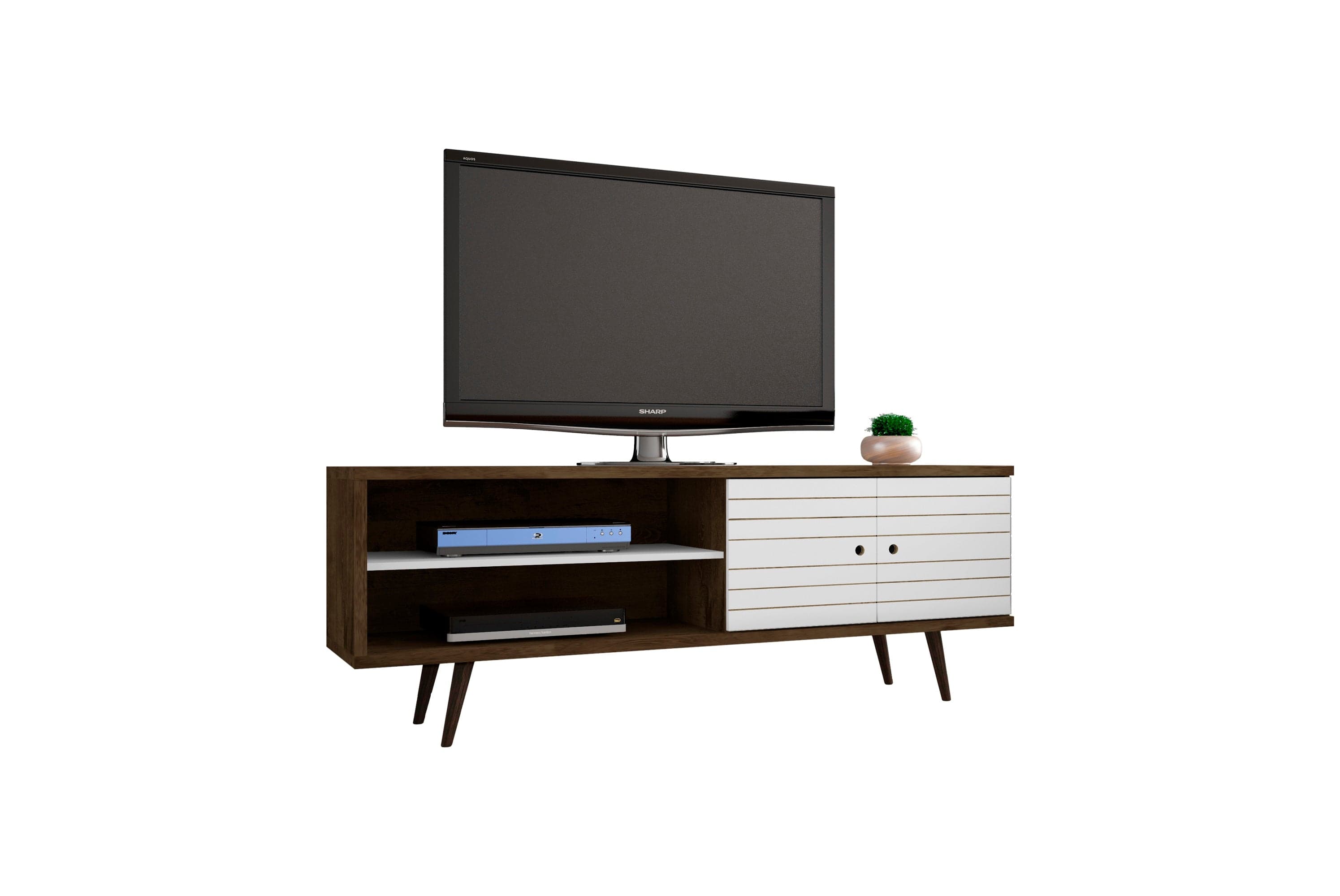 Manhattan Comfort - Liberty Mid-Century Modern 63" TV Stand - Rustic Brown and White
