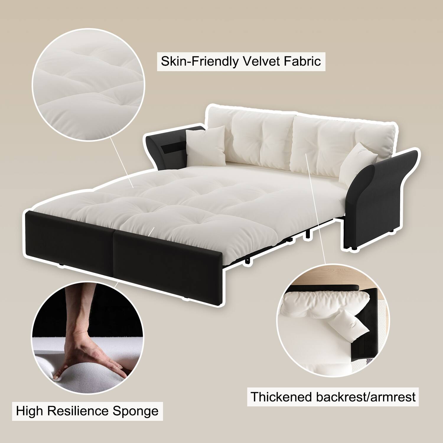 Skin-Friendly Velvet Fabric  
High Resilience Sponge  
Thickened backrest/armrest