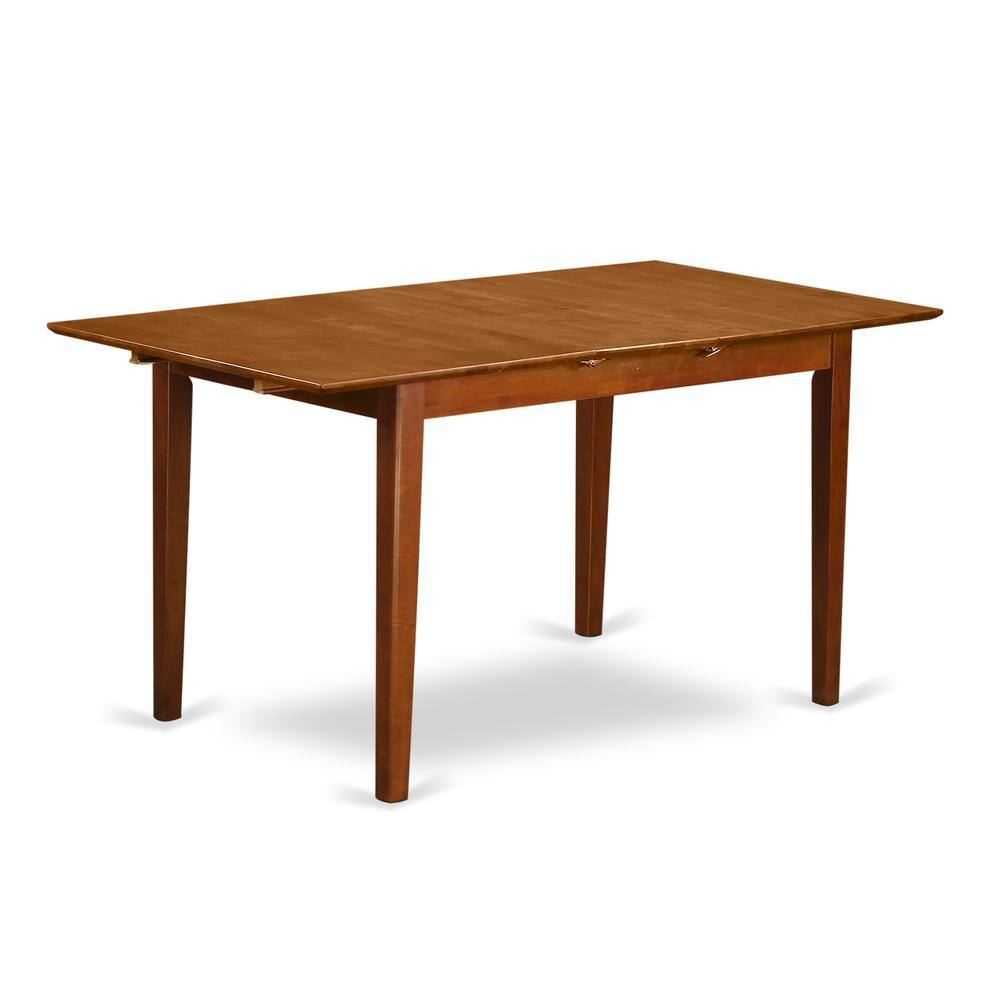 Left. East West Furniture - PSAV7-SBR-C 7 Pc dinette set for small spaces - Table with Leaf and 6 Dining Chairs - Saddle Brown.