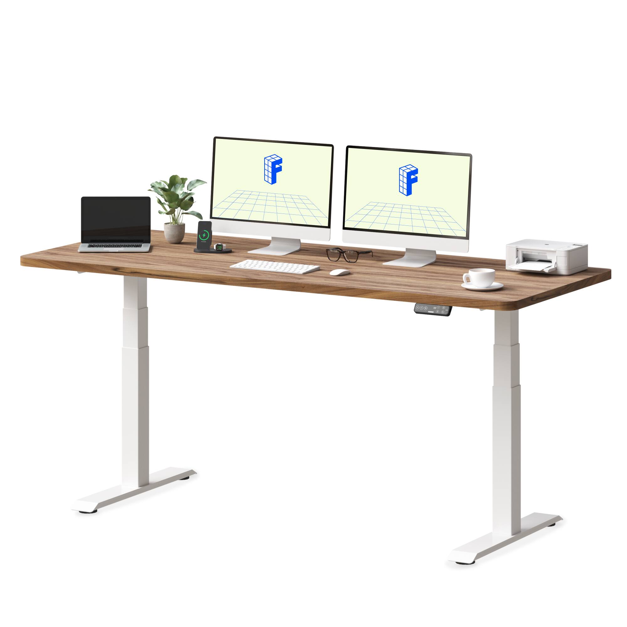 Left. FlexiSpot - FlexiSpot E7 72''W Electric Adjustable Standing Desk, Black Walnut/White - Walnut.