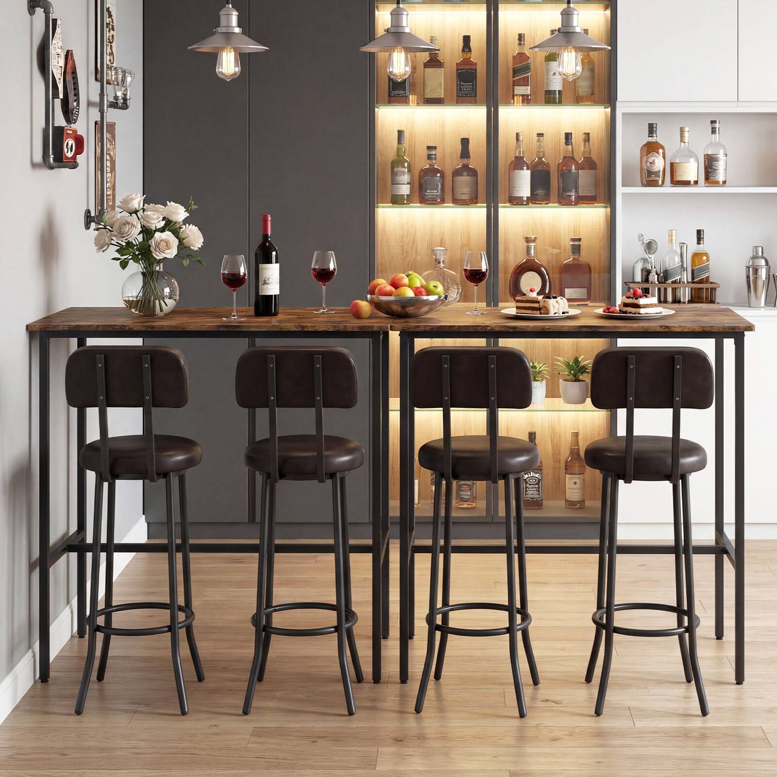 Alt View 4. Gymax - Gymax Industrial Bar Table Set Space-Saving Pub Table & Stools Set for Dining Room - Brown.