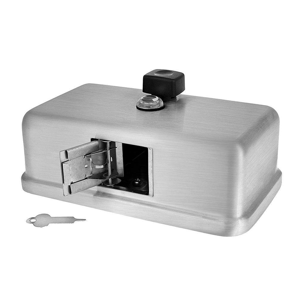 Left. Alpine Industries - 40 oz Stainless Steel Horizontal Manual Surface-Mounted Liquid Soap Dispenser - Stainless Steel.