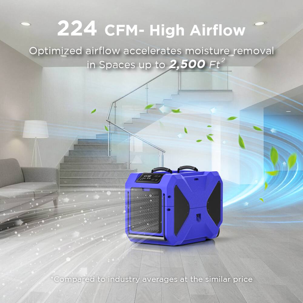 224 CFM - High Airflow  
Optimized airflow accelerates moisture removal in spaces up to 2,500 Ft²  

*Compared to industry averages at the similar price