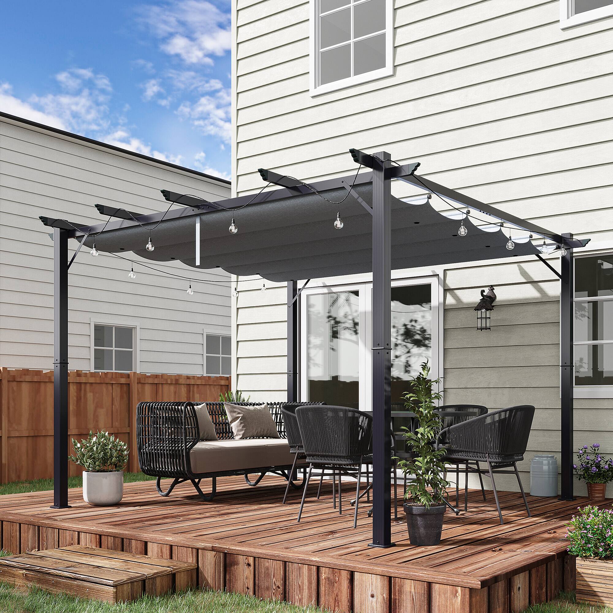 Alt View 1. Outsunny - x 10' Outdoor Retractable Pergola Canopy, Aluminum Patio Pergola - Dark Gray.