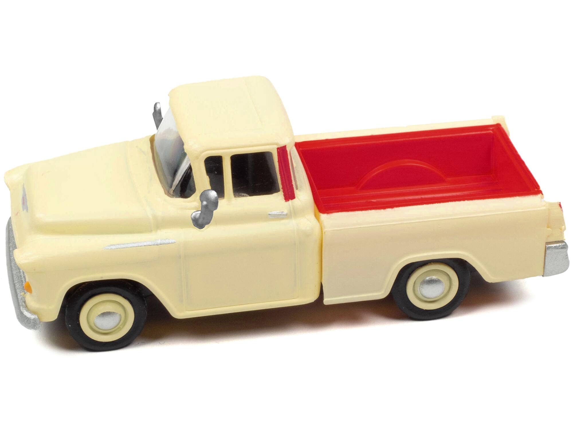Alt View 1. Classic Metal Works - 1955 Chevrolet Cameo Pickup Truck Ivory and Red 1/87 (HO) Scale Model Car by Classic Metal Works.