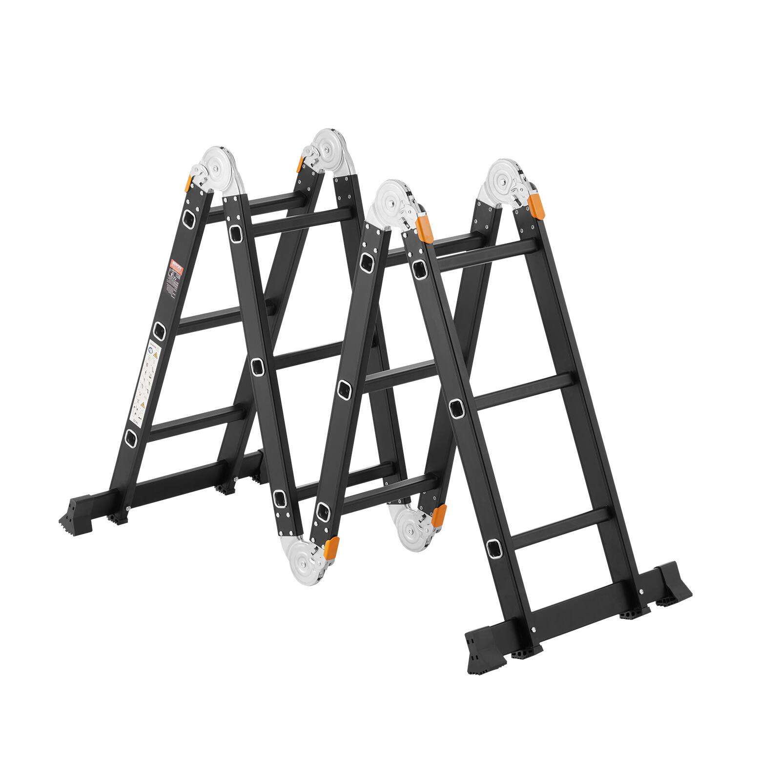 Alt View 5. VEVOR - Multi-Purpose Folding Ladder, 7-in-1 Tall Extension Step Ladder,A Frame 3 Step with Scaffolding Plank Telescoping Ladder - Black.