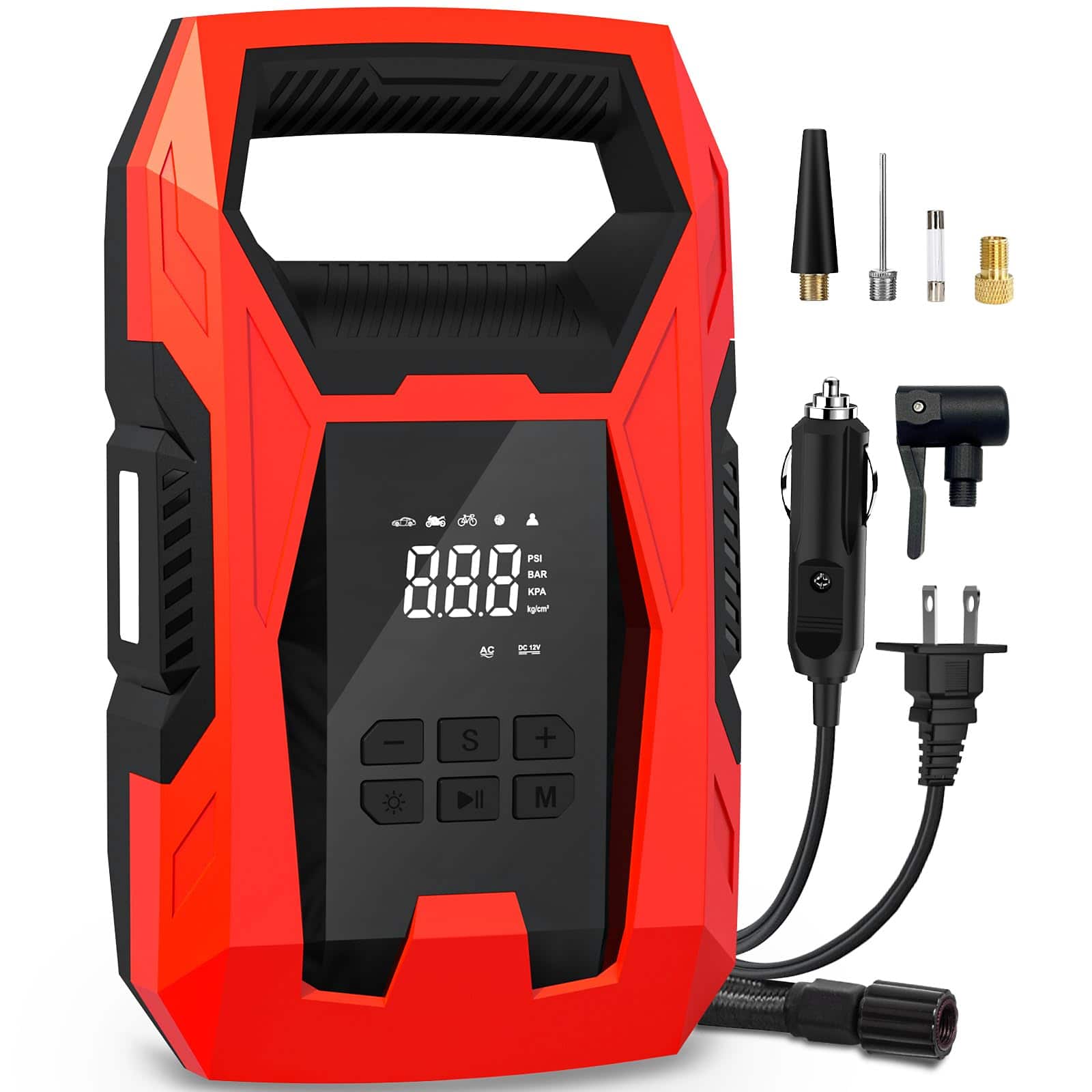 JETRANSPORT - Ac/dc Tire Inflator Portable Air Compressor Dual Power For Home 110v Ac And Car 12v Dc Pump With Gauge Auto - Red