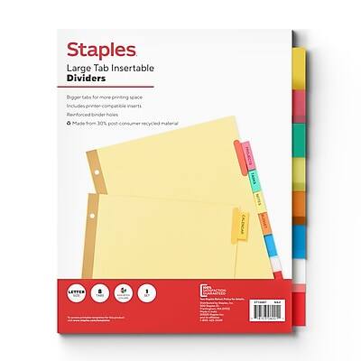Staples Big Tab Insertable Dividers, 8 Tab – Buff Paper Dividers with ...