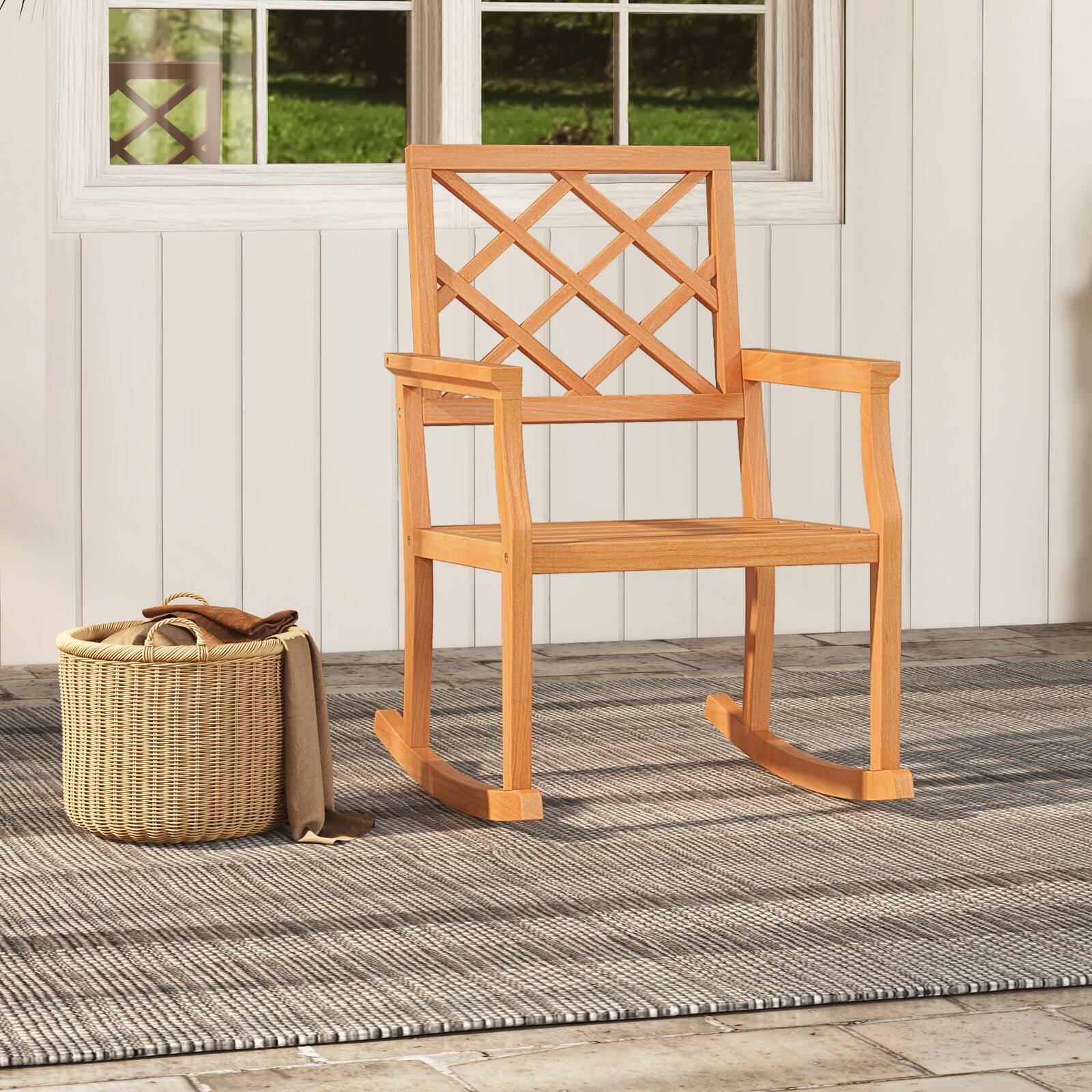 Alt View 4. Costway - Costway 2 PCS Teak Wood Rocking Chair with Backrest and Slatted Seat Backyard and Lawn - Natural.