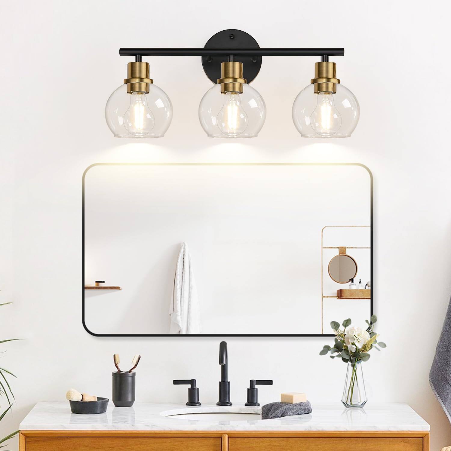 Alt View 5. Cedar Assembly - Upgrade Bathroom Light Fixtures And Lights Over Mirror With Clear Glass Globe Shade Vanity For Kitchen Livi - Brushed Nickel 4-Light.