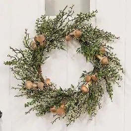 BreeBe - *Mossy Sprouting Mushroom Wreath - 24" - Green, Brown, White