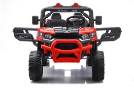 BreeBe - 24V 2-Seater Kids Ride On Dump Truck, 4WD 6-Wheel w/ Remote, LED Lights, Music, Suspension, Toy Shovel, Ages 3+ - Red