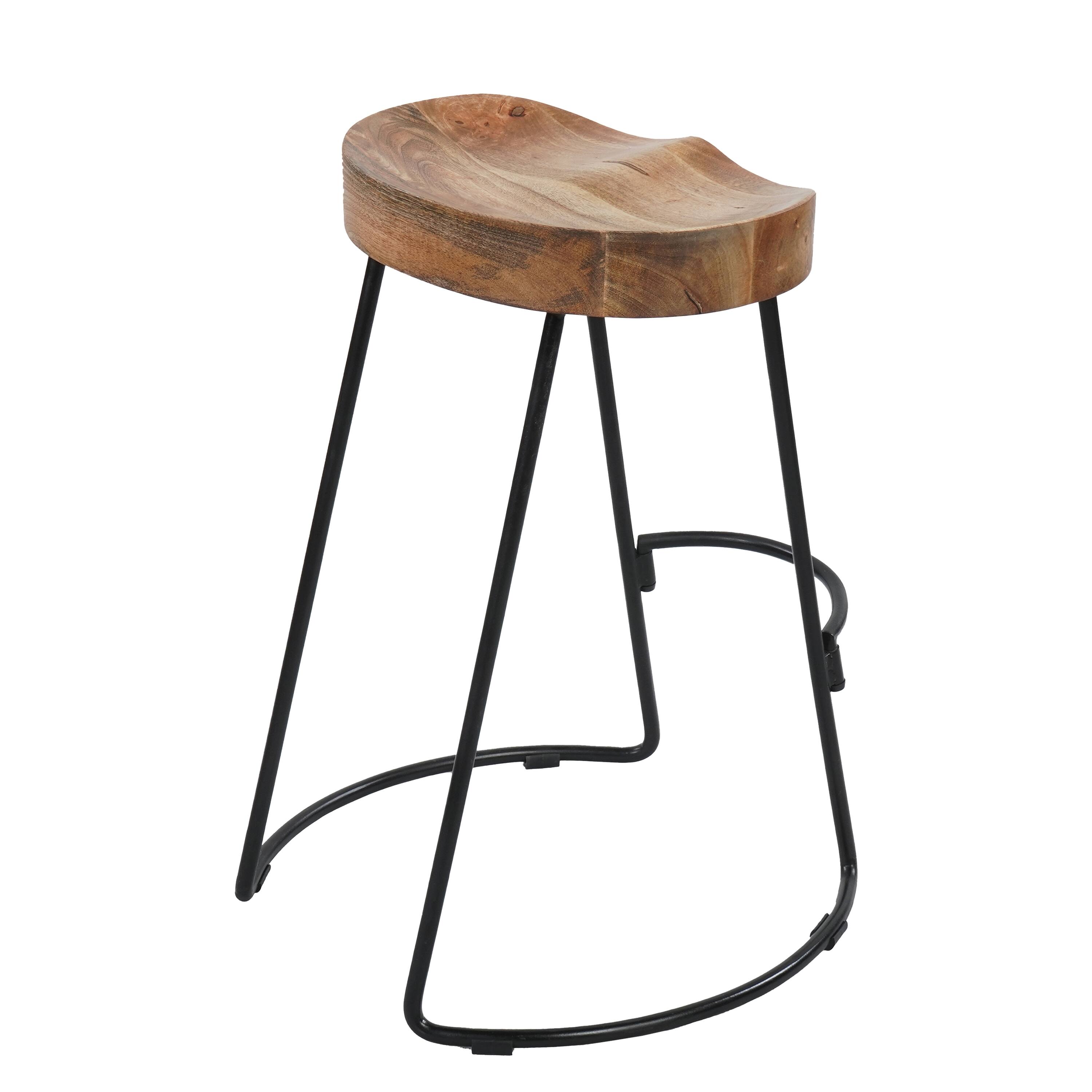 Alt View 2. Manhattan Lane - Ela 24 Inch Counter Height Stool, Mango Wood Saddle Seat, Iron Frame - Brown and Black.