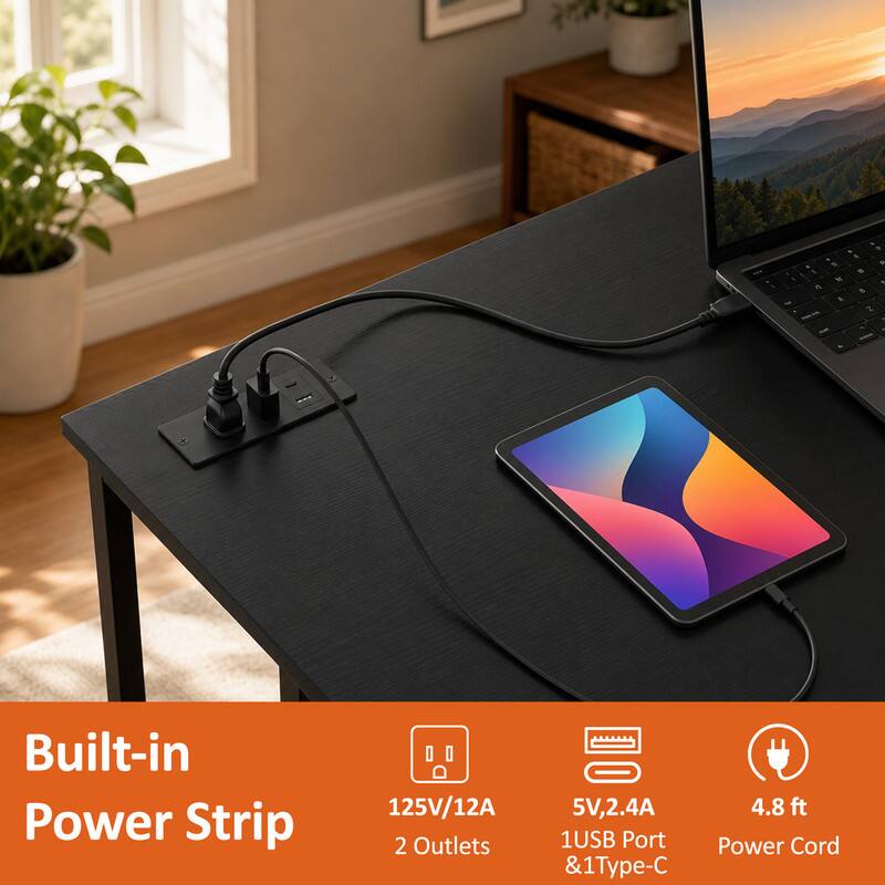 Built-in Power Strip 125V/12A 2 Outlets 5V, 2.4A 4.8 ft 1USB Port & 1Type-C