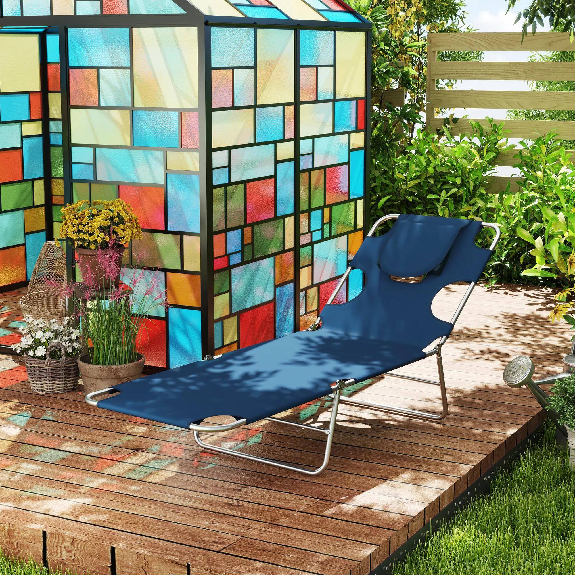 Alt View 1. Resenkos - Resenkos Outdoor Versatile Chair With Face Cavity - 5-Level Adjustable Lounge Chair, Blue - Blue.