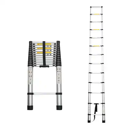 Front. ELEMENT ACE - 12.5FT Heavy-Duty Aluminum Telescoping Extension Ladder, Multi-Purpose Folding Ladder for Outdoor Work - Black.