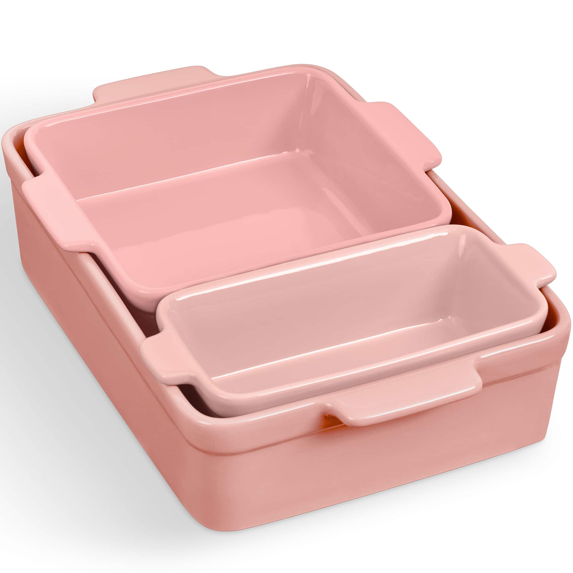 Best Choice Products - 3-Piece Ceramic Bakeware Set, Stoneware Baking Dishes, Casserole Serving Set - Pink Champagne