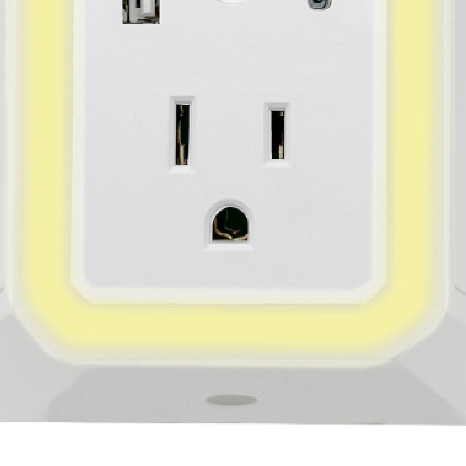 Back. Rayovac - 6-AC Outlet 2-USB Port 300-Joules Portable Surge Protector Wall Tap Phone Holder Night-Light SS-Q205 - White.