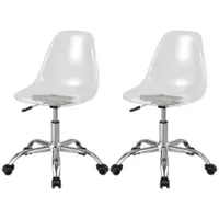 Costway - Set of 2 Rolling Acrylic Armless Desk Chair Swivel Vanity Ghost Chair Adjustable - Clear - Front_Zoom