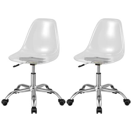Front. Costway - Set of 2 Rolling Acrylic Armless Desk Chair Swivel Vanity Ghost Chair Adjustable - Clear.