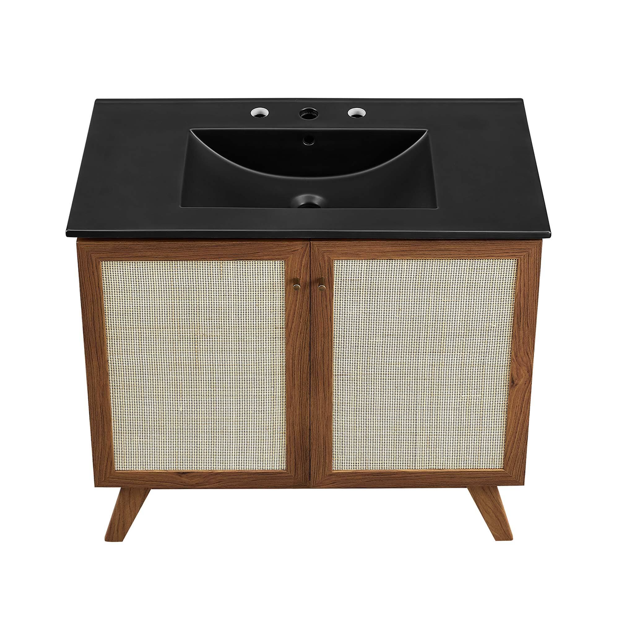 Alt View 10. Modway - Soma Bathroom Vanity with Black Basin Included by Modway - Walnut Black.