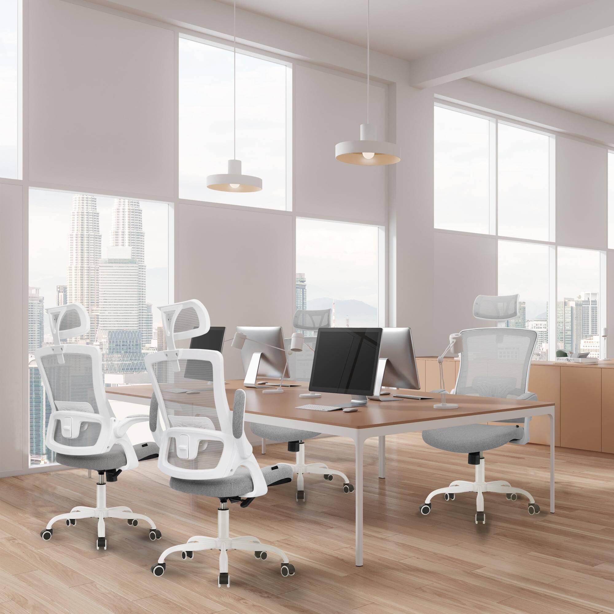 Alt View 2. Neo Chair - Office Desk Computer Mesh Chair High Back Comfy Adjustable Ergonomic Headrest Lumbar Rolling Flip-up Armrests Steel Base - Steel Base-Gray.