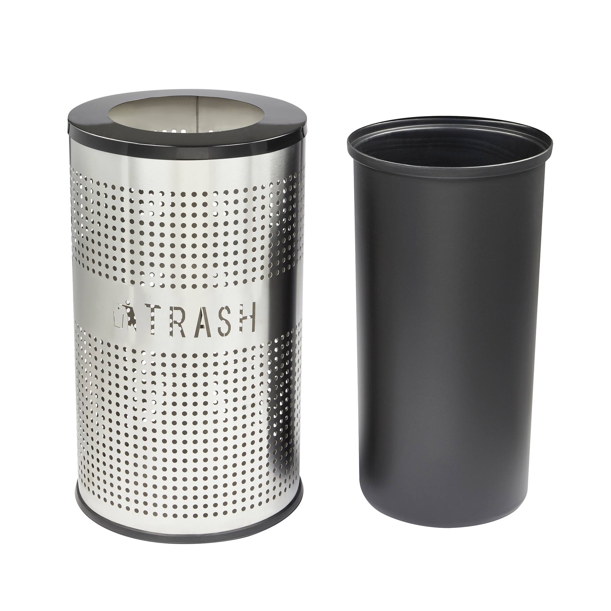 Alt View 2. Alpine Industries - 26 Gallon Perforated Recycling Trash Can with Lid and Liner - Black - Trash Label.