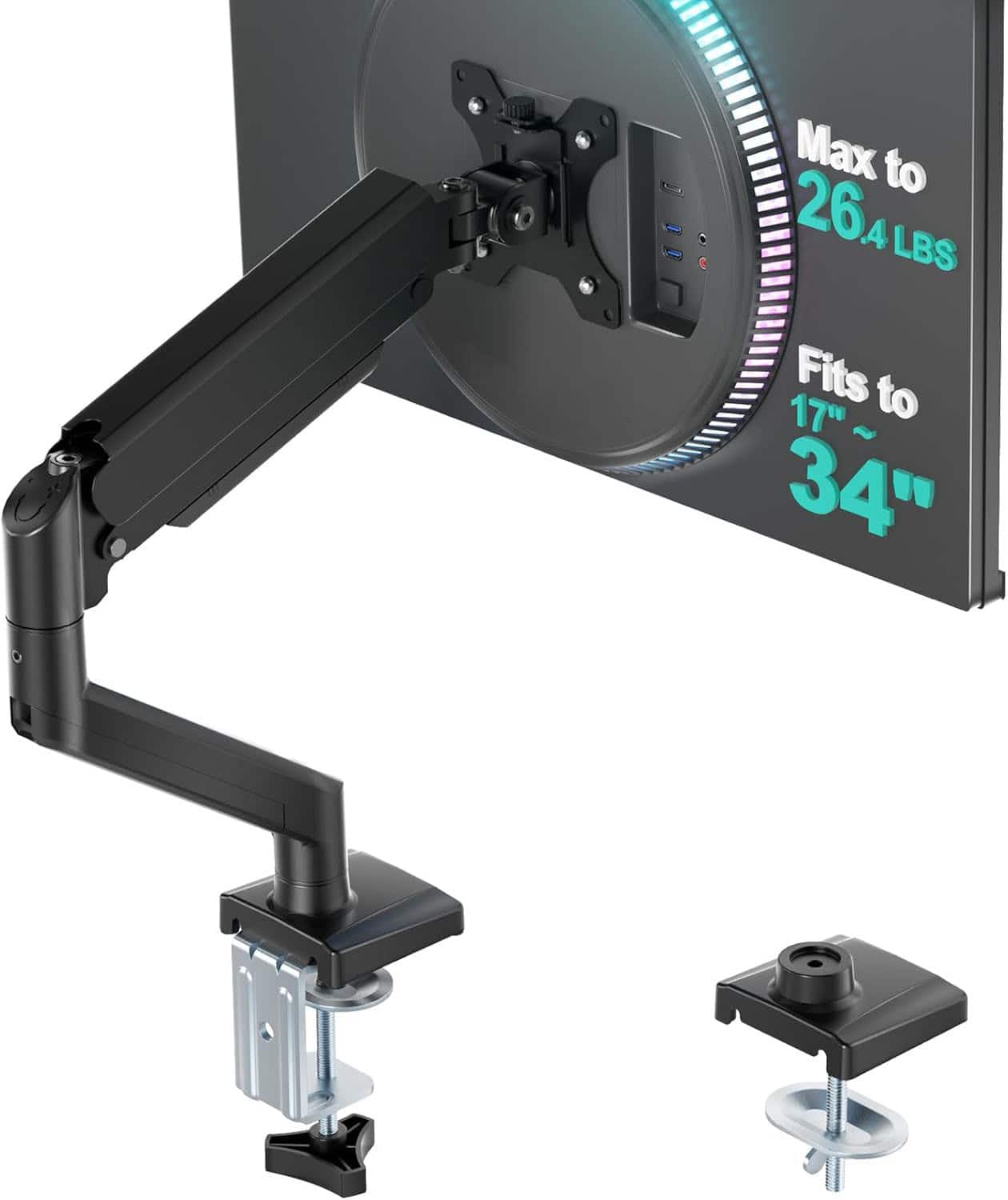 FINEAK - Single Monitor Mount, Gas Spring Monitor Arm for 17-34 inch Screens - Black