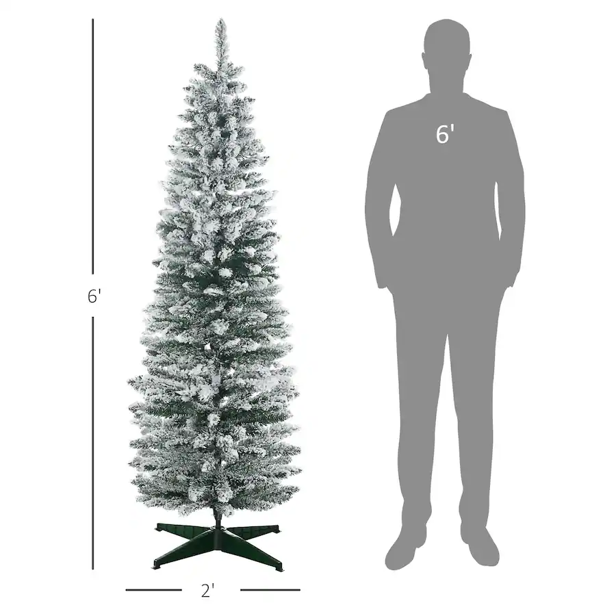 Homcom Snow Flocked Slim Pencil Artificial Christmas Tree, Realistic ...