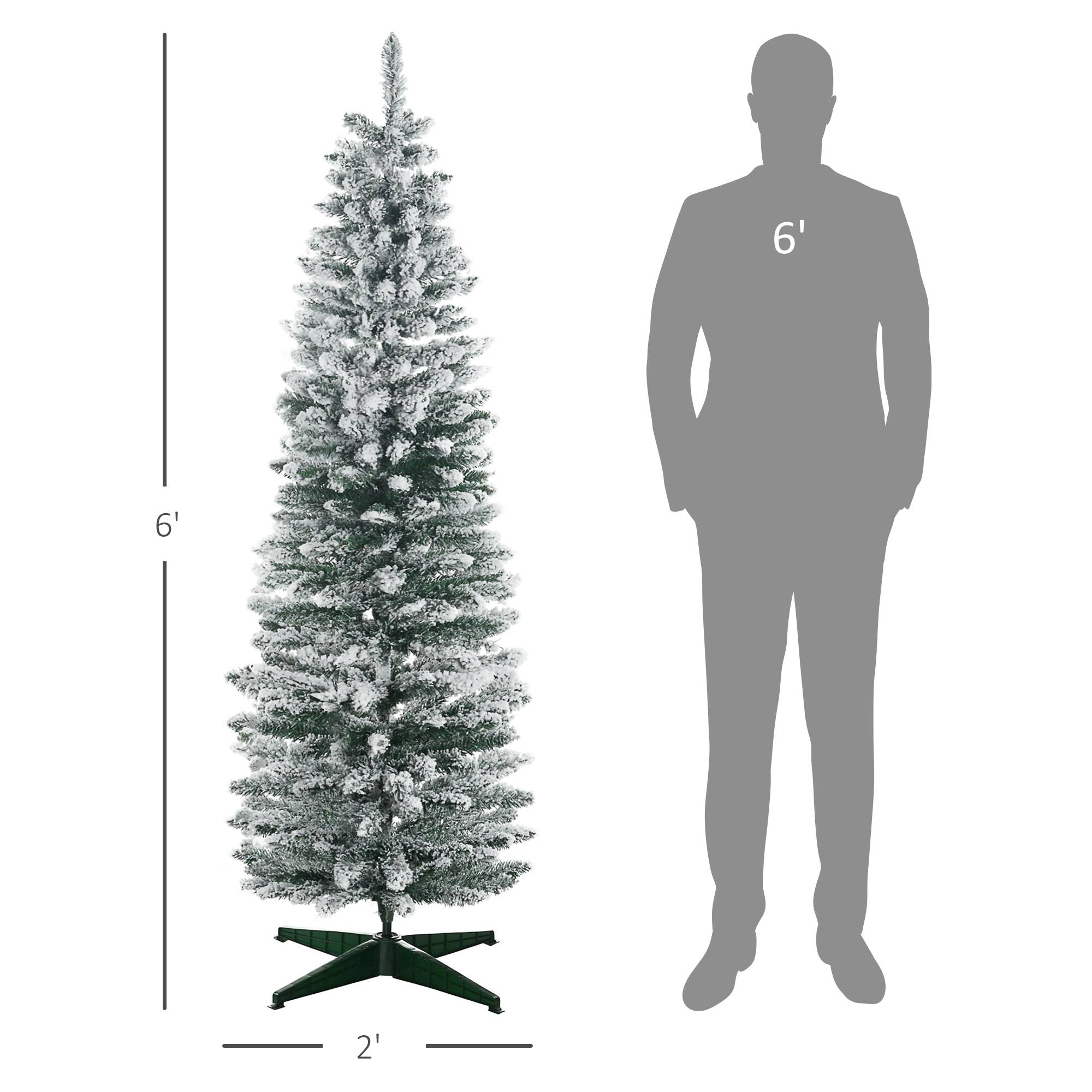 Alt View 2. Homcom - Snow Flocked Slim Pencil Artificial Christmas Tree, Realistic Branches Plastic Base - Green.