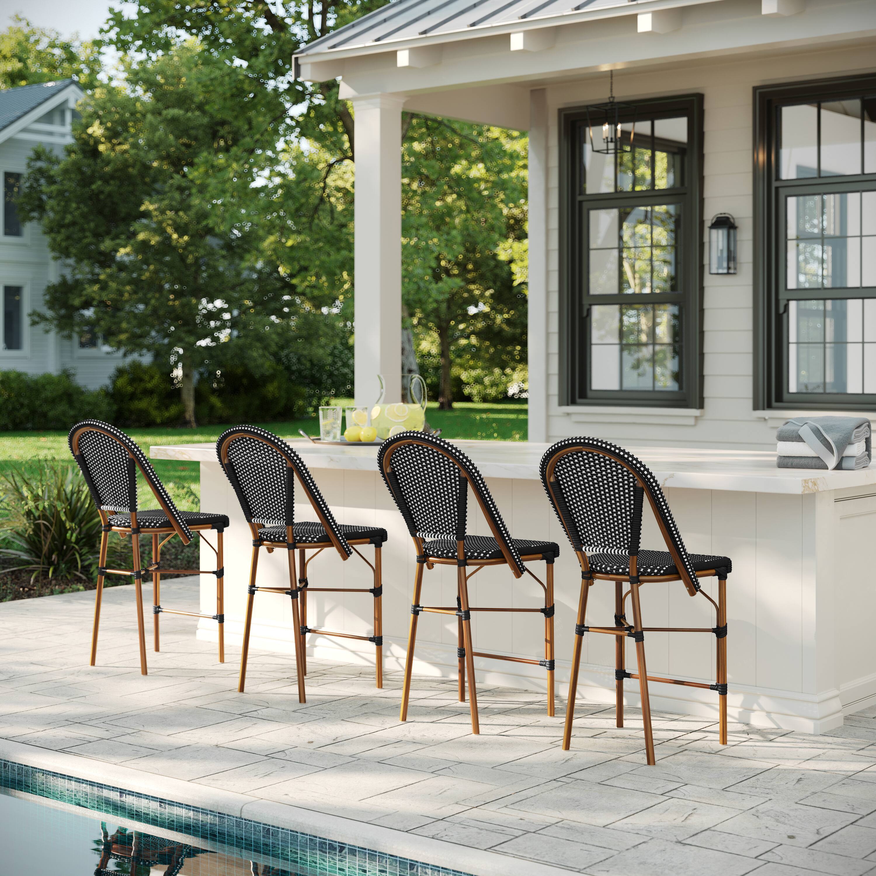 Alt View 4. Martha Stewart - Lily Pond All-Weather Stackable Patio Bistro Counter Stool - Black & White/Natural Frame.