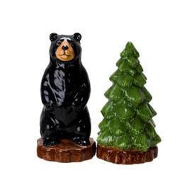 Pacific Trading - Forest Retreat Black Bear and Tree Ceramic Magnetic Salt and Pepper Shaker Set - Multicolor