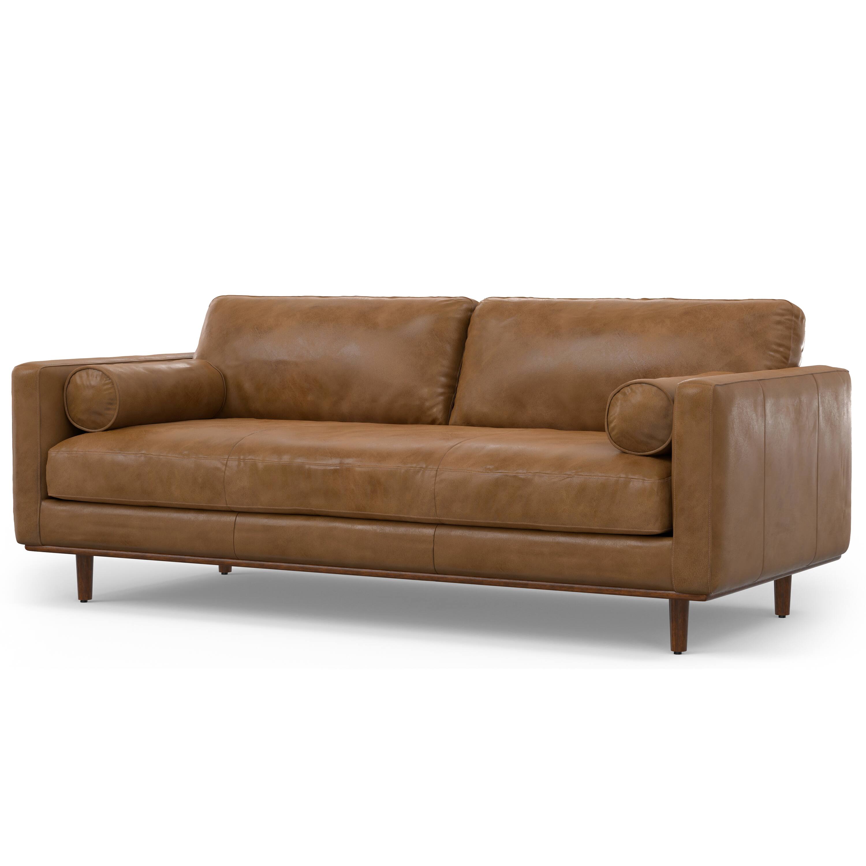 Alt View 5. Simpli Home - Morrison 89 inch Wide Mid-Century Modern Sofa in Caramel Brown Top Grain Genuine Leather - Caramel Brown.